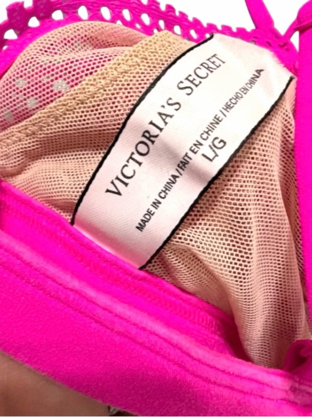 Victoria’s Secret Hot Pink Lace Strappy Bralette -Size L -Barbiecore Neon Y2K
